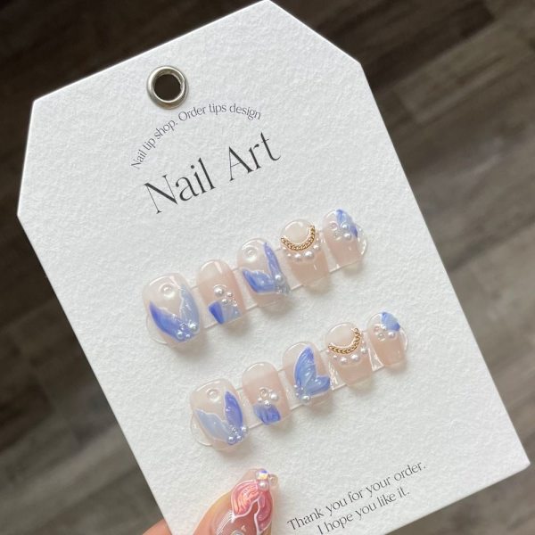 10 kpl/laatikko 3D Käsinmaalaus Käsintehdyt Nails Pearl Chain False M