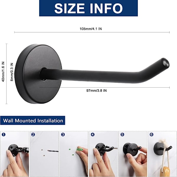 6Pack Coat Hooks Kylpypyyheripustimet MUSTA MUSTA Black