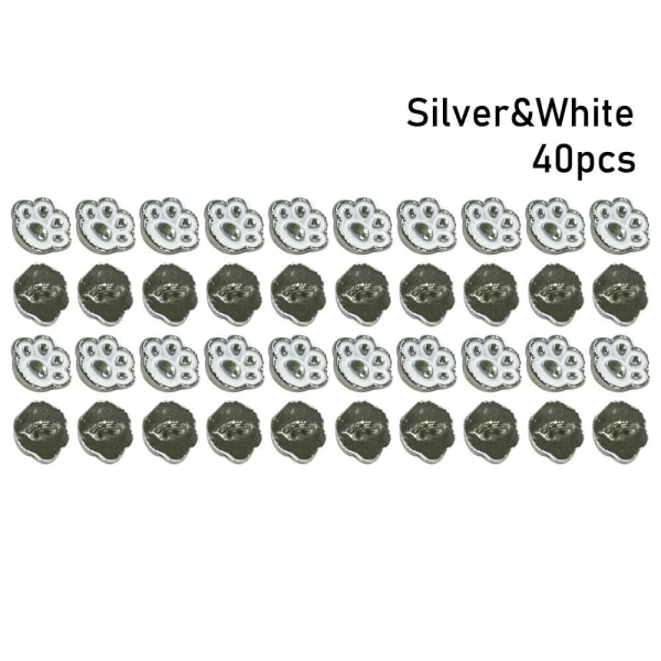 40 stk Dukkespænde Miniknapper SØLV&HVID Silver&White