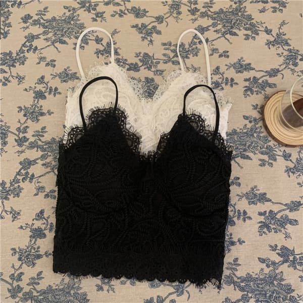 Crop Tops Spets Linne VIT white