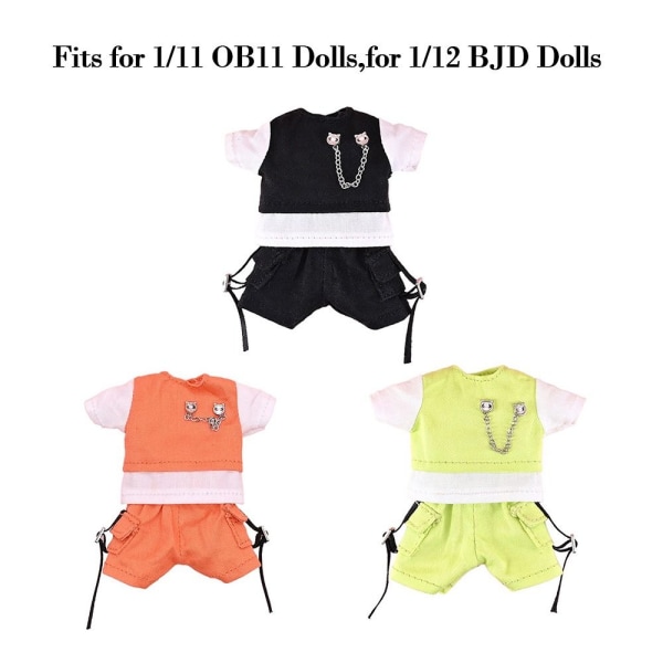 1Setti Fashion Doll T-paita Nukke Topit Shortsit ORANSSIT Orange