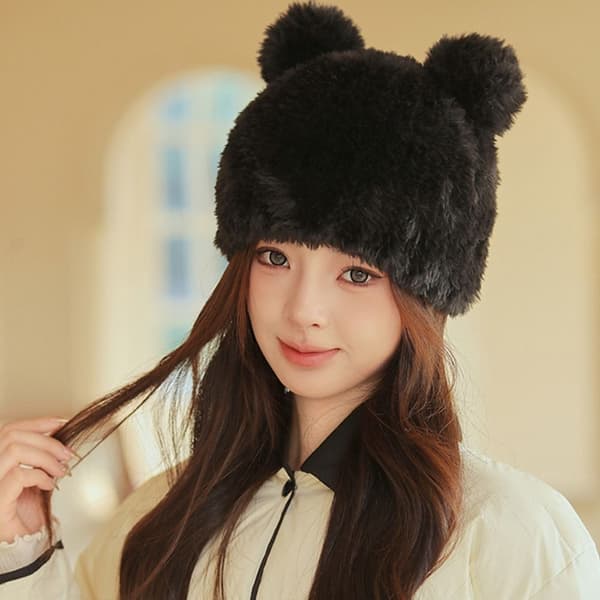 Bear Ear Stickad Mössa Vinter Varm Cap KHAKI khaki