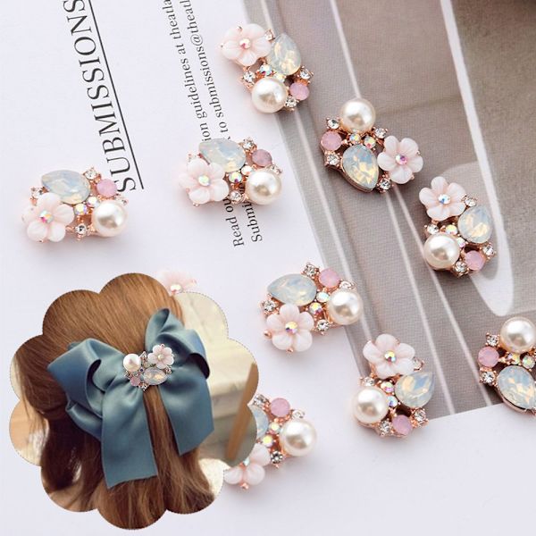 10 STK Flower Rhinestone Buttons Flatback Plating Pearl Hårnål