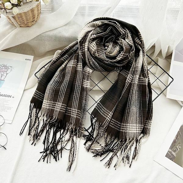 Cashmere klassisk rutete skjerf Oversized Tartan-skjerf I I I