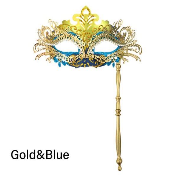 Maskeradmask med hållpinne GOLD&BLUE GULD&BLUE
