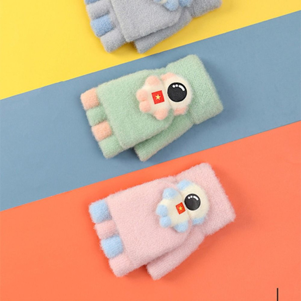 Sarjakuva Knitted Gloves Kids Flip Cover Gloves GRAY gray