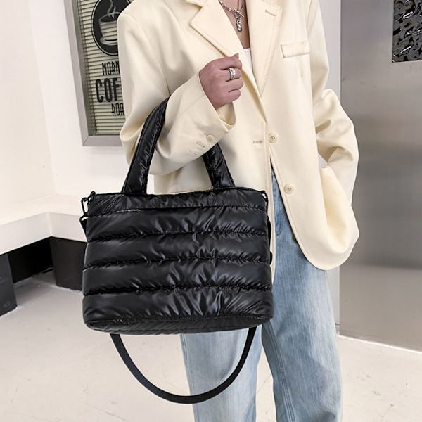 Puffer Tote Bag Quiltet Puffy Håndtaske SORT Black