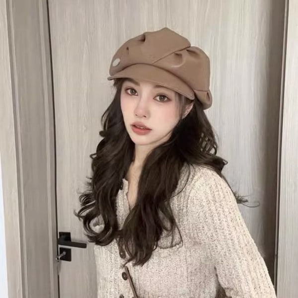 Beret Cap PU Skinn Berets KAFFE Coffee