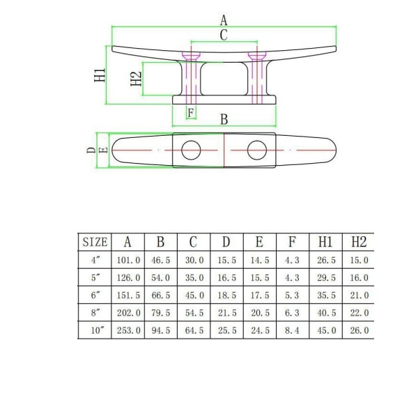 Rustfritt stål fortøyningskloss Dock Deck Rope Cleat 6INCH 6INCH 6inch