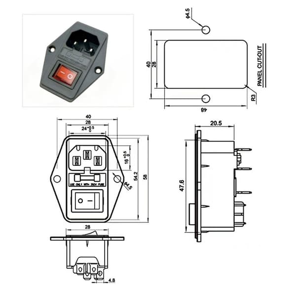 Strømuttak Inntaksmodul Plugg For KCD1 10A Plugg Hann KCD4 KCD3