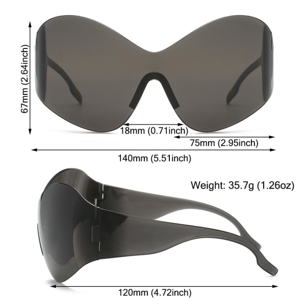 Oversized Futuristic Solbriller Y2K Solbriller SVART SVART Black