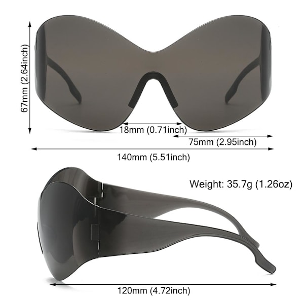 Ylisuuret futuristiset aurinkolasit Y2K aurinkolasit LÄPINÄKYVÄT Transparent Black