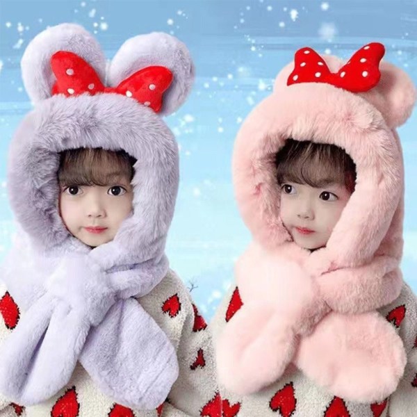 Vinter barn mössa plus fleece barn kepsar tecknad hatt pink