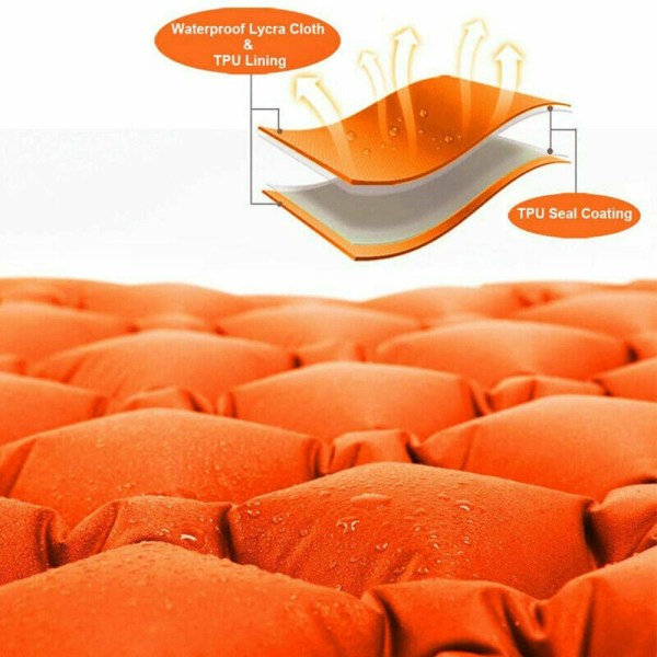 Oppblåsbar Madrasspute Soveposematte ORANSJE MED PUTE Orange With Pillow-With Pillow