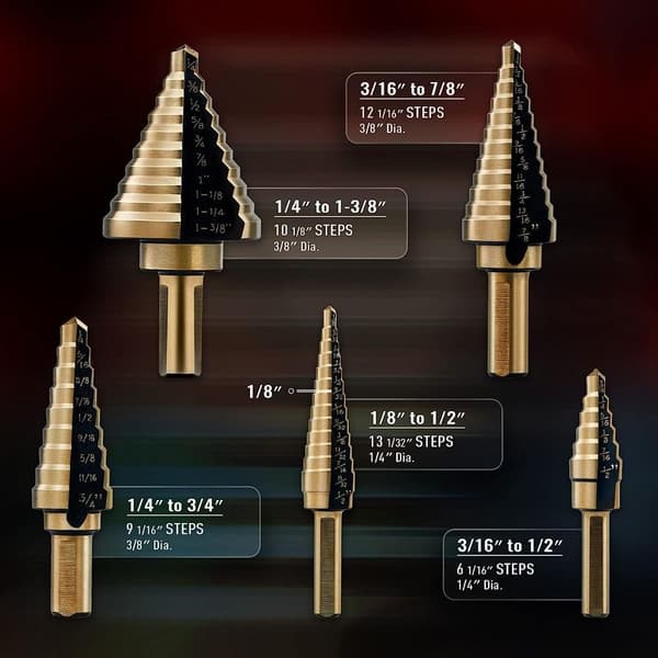 Step Drill Bit Set Stige Drill Hull Åpner