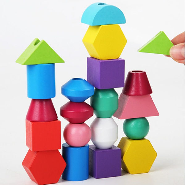 Montessori träleksaker pusselspel Färgglada pärlor 1 Set