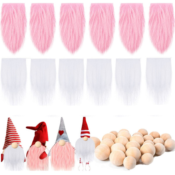 Set med 12 Gnome Skägg med träbollar ORANGE ROSA ORANGE ROSA Orange Pink