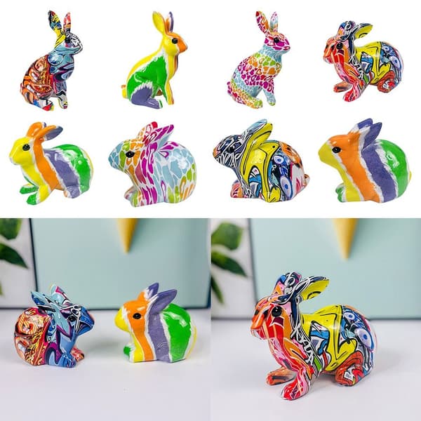 Graffiti Bunny Statue Rabbit Crafts 3-SEISEVÄ KANI