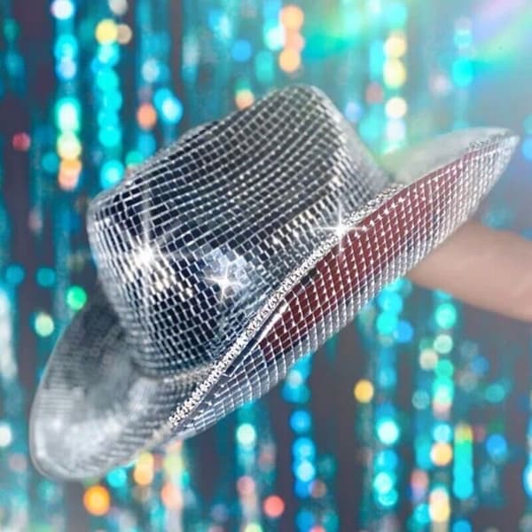 Mirror Disco Cowboy Hat Disco Pallohattu Glitter Disco Cap