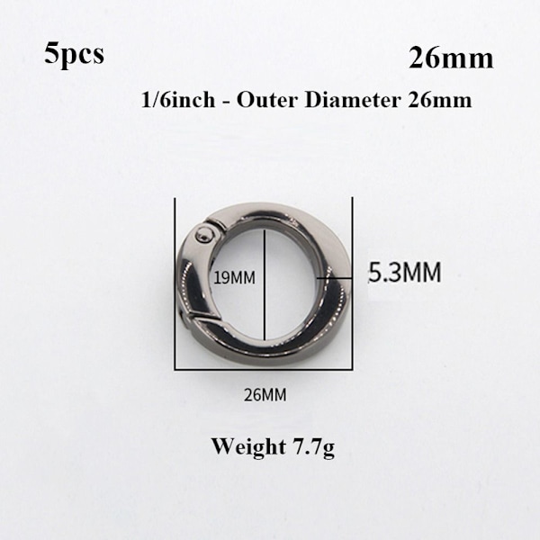 5 stk Spring O-Ring Spænder Karabinhagepunge Håndtasker SORT 26MM Black 26mm