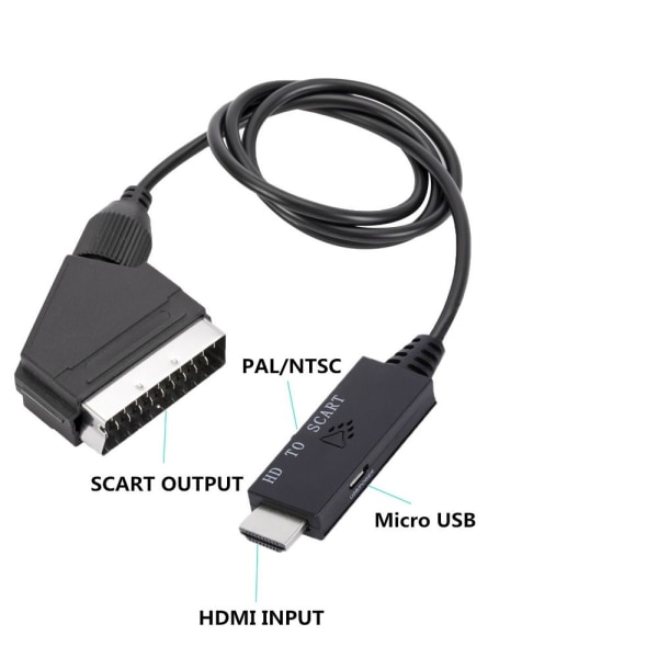 HDMI til SCART Adapter Signal Converter Audio Video Kabel 1M