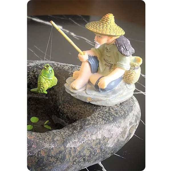 Fiske Old Man Resin Figur Sittende Statue