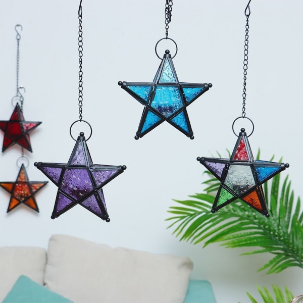Pentagram Lysestage Candle Lanterne BLÅ BLÅ Blue