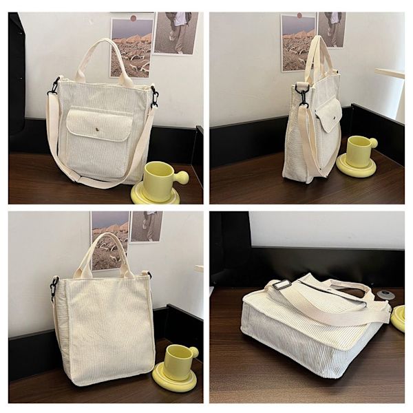 Corduroy Skuldertaske Tote Håndtasker HVID white