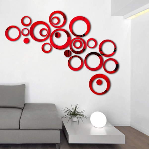 Art Mirror Effect Wall Sticker RØD Red