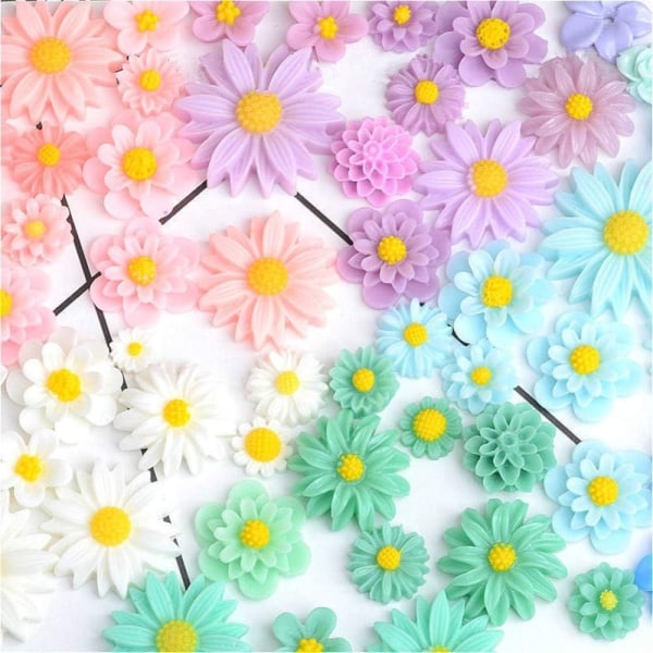 44 kpl Flower Charms Flatback Beads Daisy