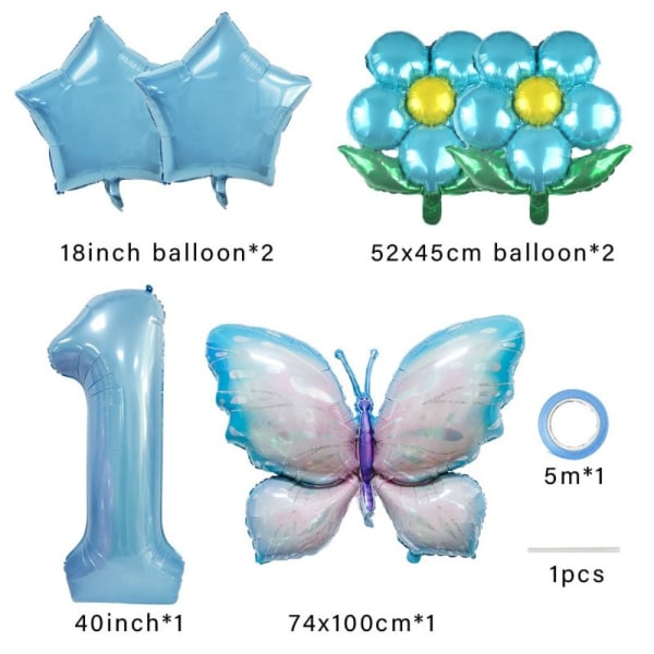 6 Stk/sæt Butterfly Antal Balloner Aluminiumsfolieballon Blue-Number 5