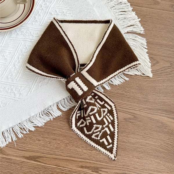 Liten Scarf Stickad Sjal Scarf KAFFE coffee