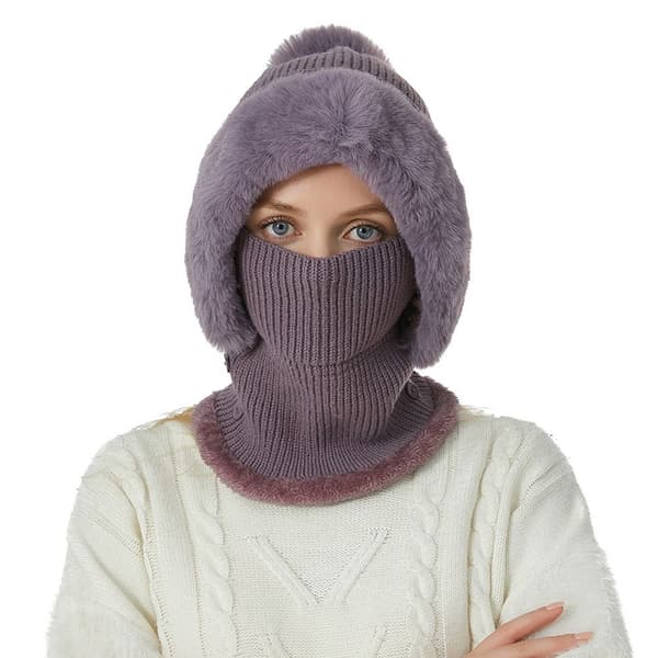 Stickad mössa Face Cover Halsmössor GRÅ grey
