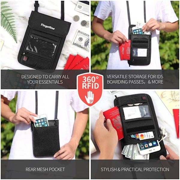 Travel Neck Pouch ID Card Pouch SORT black