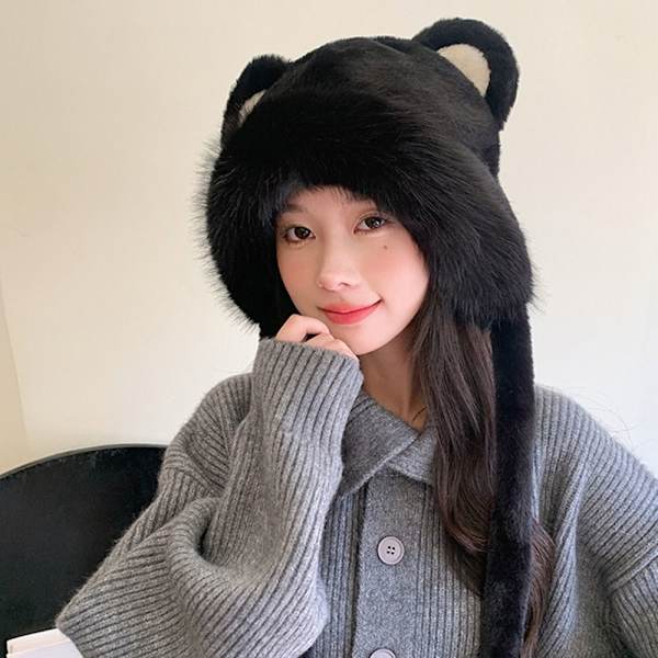 Faux Fur Beanies Hattu Kissa Korva Neulottu Cap KHAKI khaki