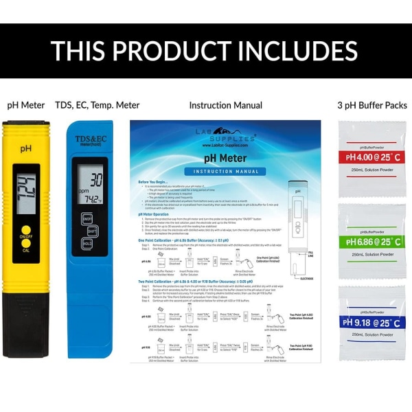 2 stk. PH og TDS Meter Combo PH Meter og TDS, EC, Temperatur