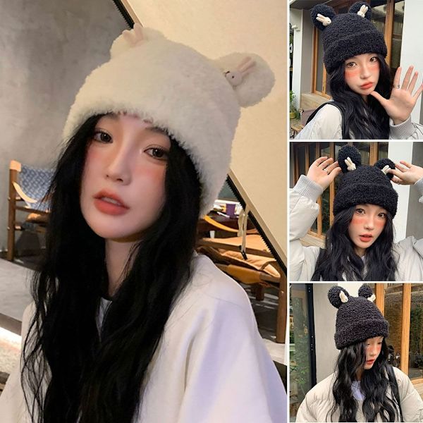 Faux Fur Beanies Hat Neulottu Cap KHAKI khaki