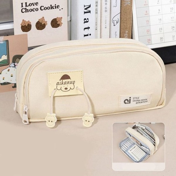 Kawaii Dog Pencil Tasker Canvas Pencil Pouch HVID white