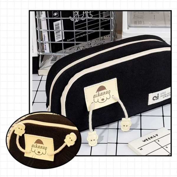 Kawaii Dog Pencil Bags Canvas Pencil Pouch HVIT white