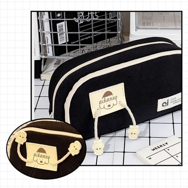 Kawaii koiran kynälaukut Canvas kynäpussi MUSTA black