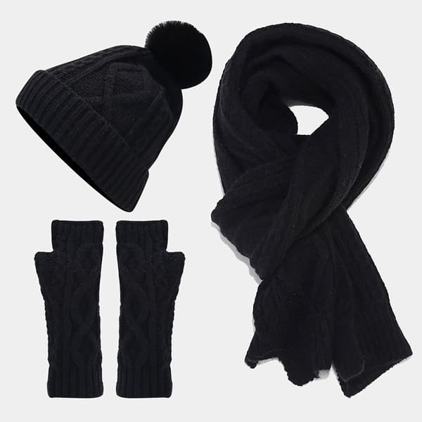 Mössa Scarf Handskar Set Stickad cap GRÅ GREY