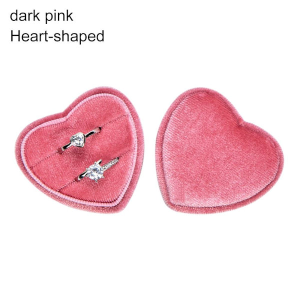 Velvet smykkeskrin Dobbelt ring opbevaringsæske MØRK PINK dark pink Heart-shaped-Heart-shaped