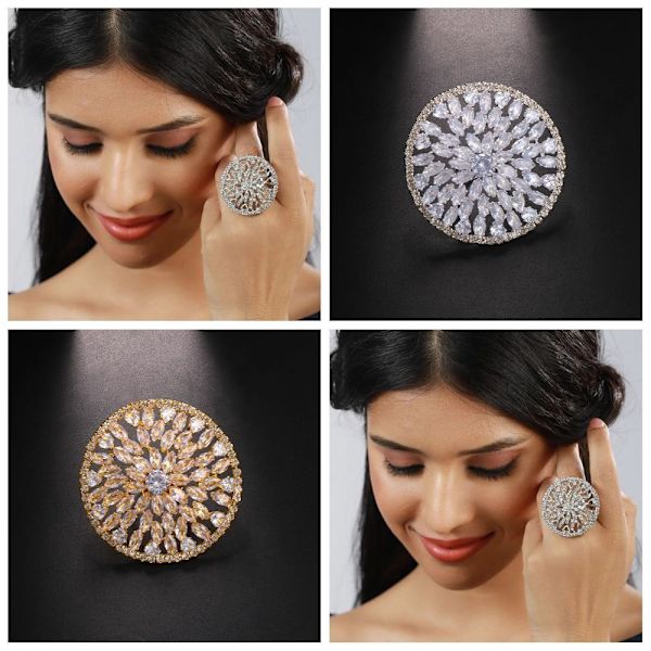 Överdriva Rhinestone Open Rings Crystal Finger Ring GULD Gold