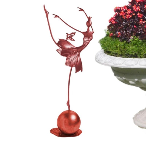 Metallträdgårdsstatyer Ornament Danstjejprydnader RÖD A A Red A-A