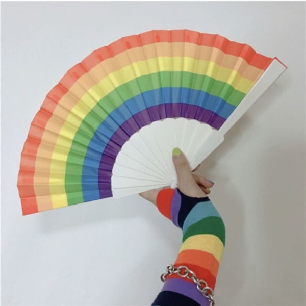 12st Folding Rainbow Fan Rainbow Hand Fan Rainbow Handheld Fan