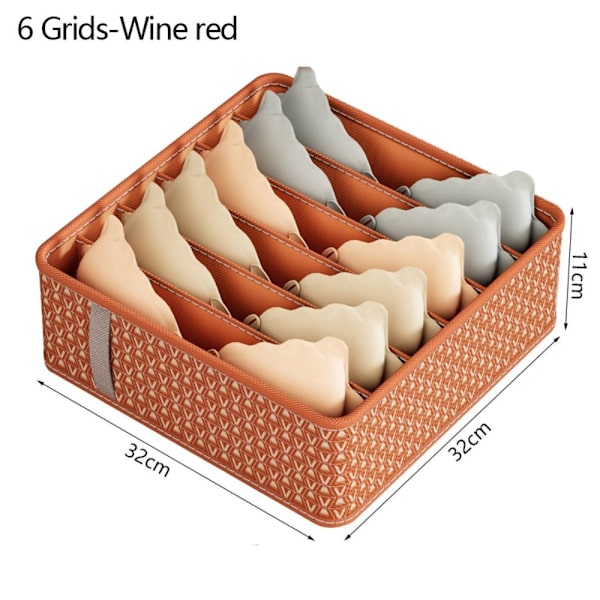 Underkläder Förvaringslåda Lådor Separatorlådor VINRÖD 6 RASTER wine red 6 grids-6 grids