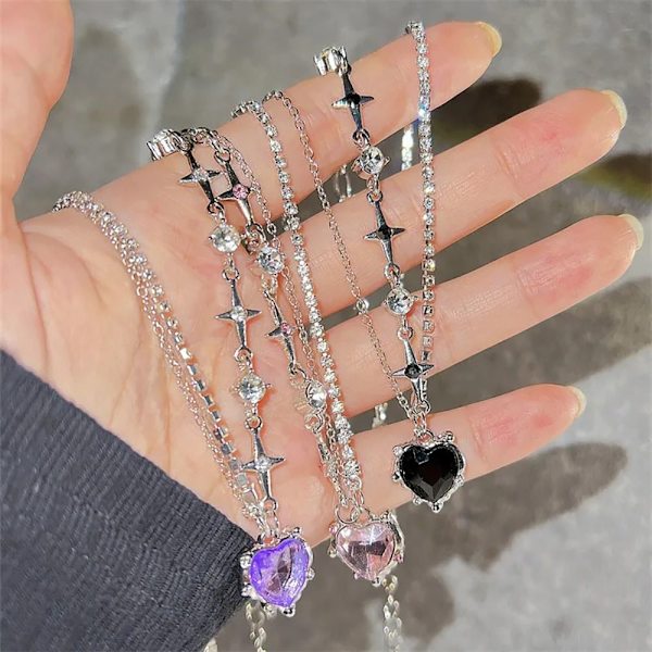 Y2K nyckelbenskedja Crystal Heart Halsband G G G