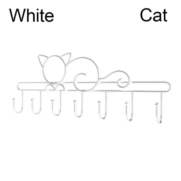 Seinään kiinnitettävä teline 7-koukkuinen organizer VALKOINEN KISSA KASS White Cat-Cat