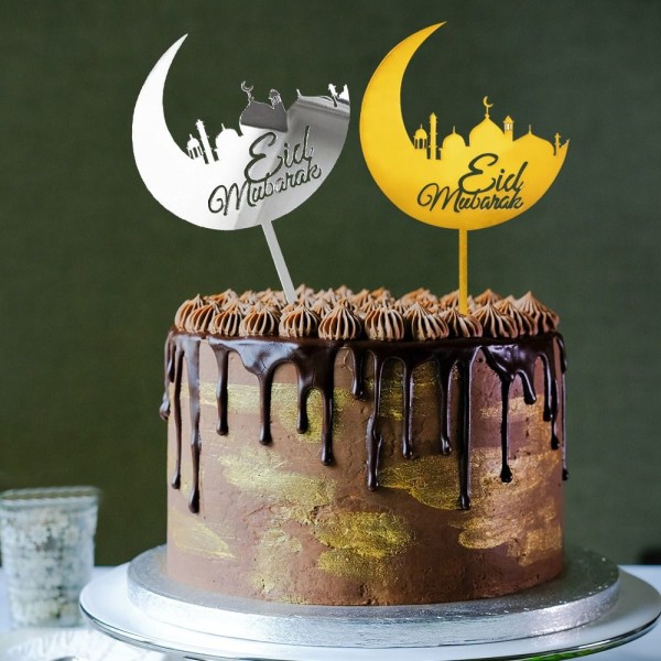 5st Eid Cake Topper Castle Moon Cup Cake Topper GULD Gold