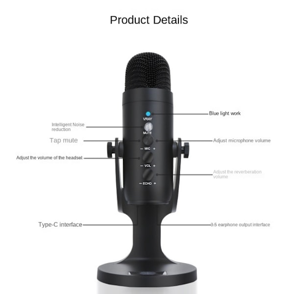 USB kondensaattorimikrofoni Dynaaminen mikrofoni MUSTA black